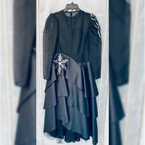 Vintage Lady Juliette Bridalwear | Black Ruffle Tier Ballgown | Size:Large